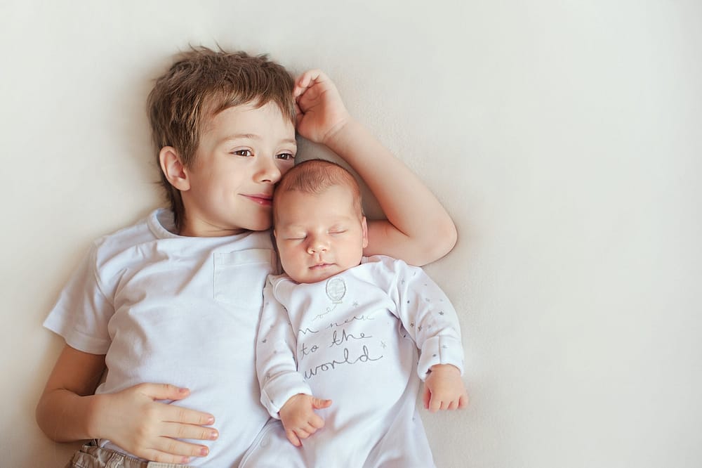 Little,Brother,Hugging,Her,Newborn,Baby.,Toddler,Kid,Meeting,New